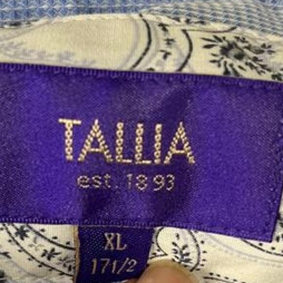 Tallia Purple Label Dress Shirt XL 17.5 Blue Micro Check Paisley Flip Cuff Men's - Picture 3 of 11